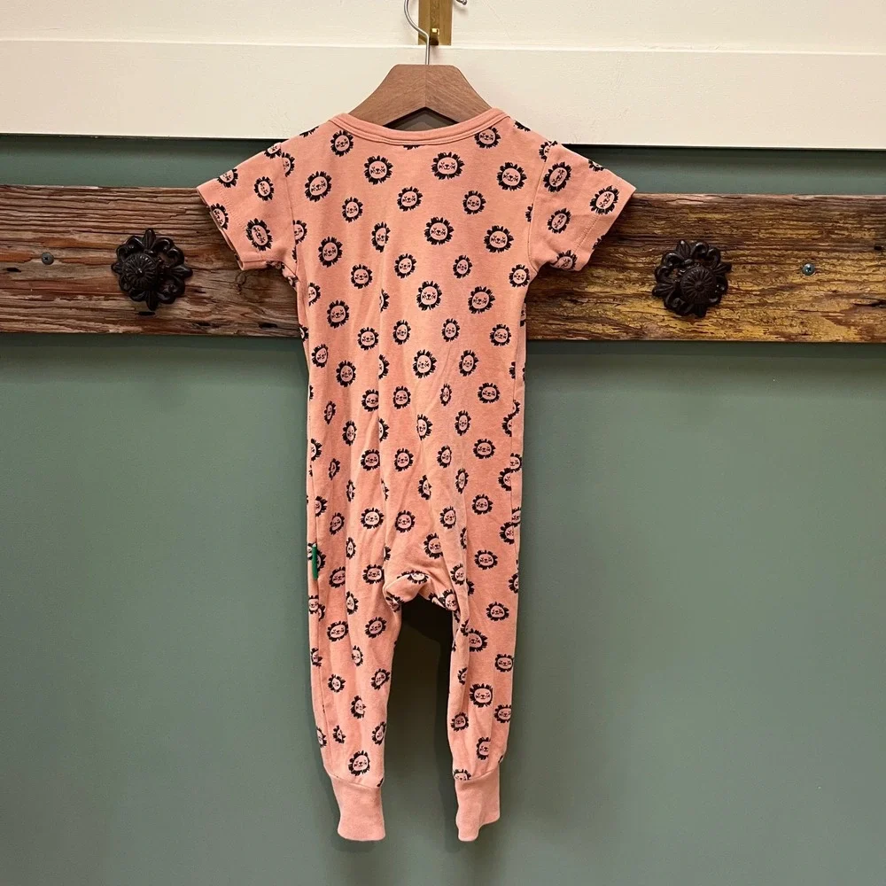 Parade Organics Kids Peach Lion Print Short Sleeve Zip Romper‎ 18-24 Months